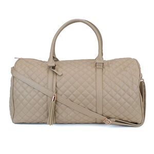 Ms. Lovely Quilted Vegan Leather Large Weekender Travel Duffle Bag Tan NWT